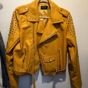 Yellow Leather Studded Jacket